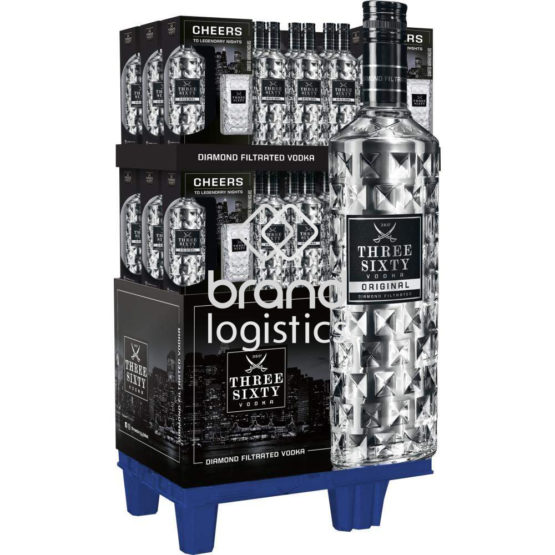 Three Sixty Vodka Original 0,7 l + gratis Three Sixty Longdrinkglas 0,3 l 36er Promotion-Display