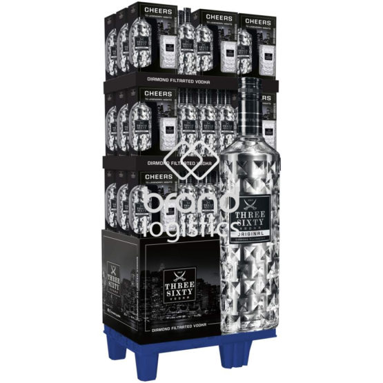 Three Sixty Vodka Original 0,7 l + gratis Three Sixty Longdrinkglas 0,3 l 48er Promotion-Display