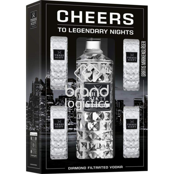 Three Sixty Vodka Original 3 l + 4x gratis Three Sixty Longdrinkglas 0,3 l