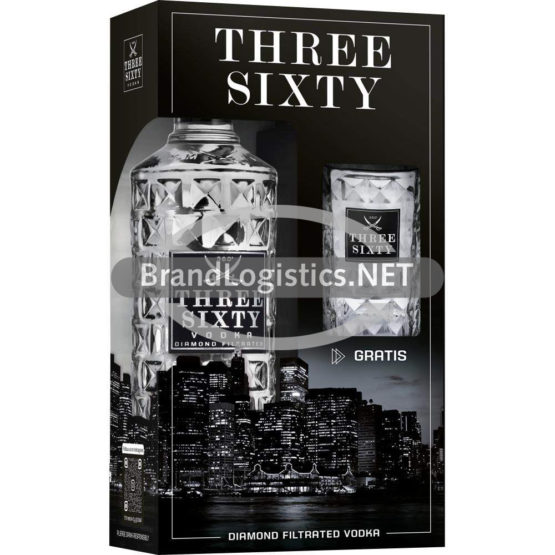 Three Sixty Vodka Original 37,5% vol. 0,7 l + Markenglas Three Sixty