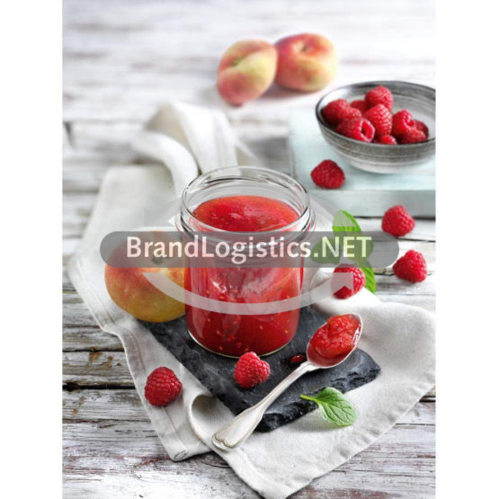 Weinbergpfirsich-Himbeer-Aufstrich mit Minze