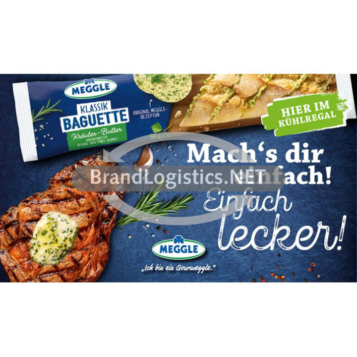 Meggle Kräuter-Butter Baguette zu Fleisch Waagengrafik 800×474