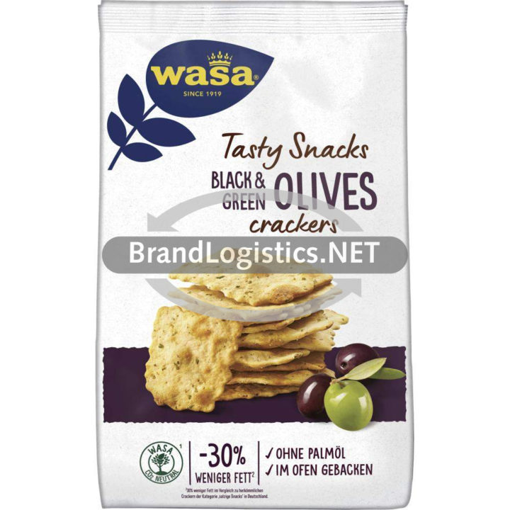 Wasa Tasty Snacks Crackers Black & Green Olives 150 g